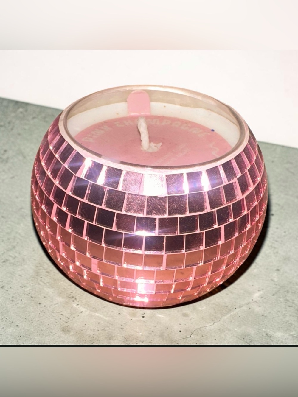 Room Essentials Pink Mosaic Glass disco ball like Candle in pink champagne